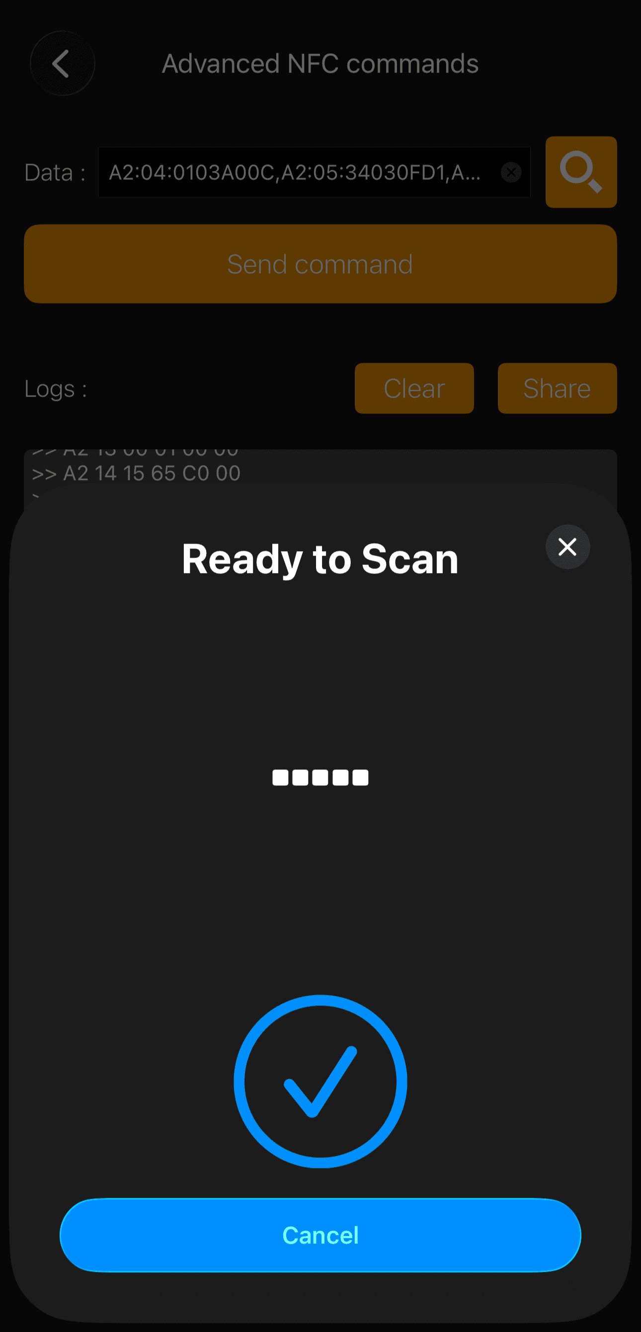NFC Tools showing checkmark after successful write